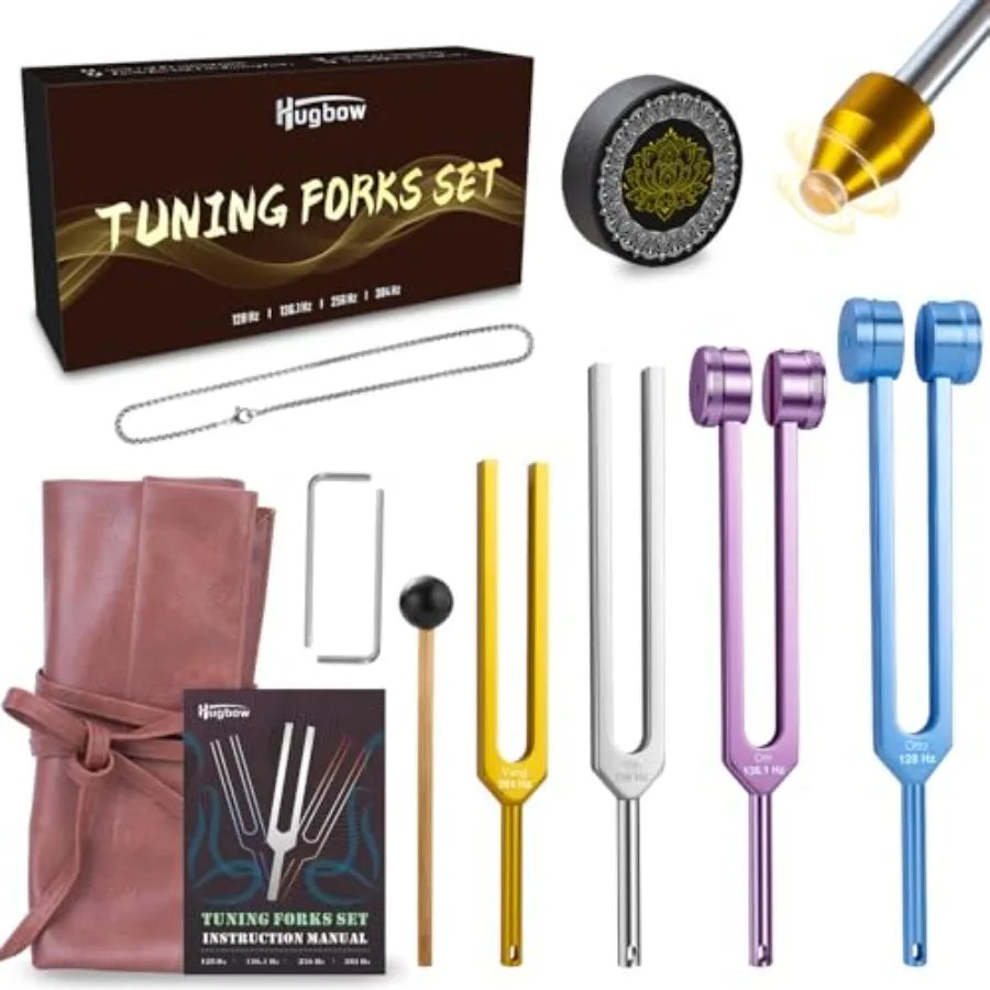Tuning Forks for Healing 4 PCS Aluminum Alloy Tuning Fork 128Hz 136.1Hz 256Hz 384Hz Hockey Puck Activator and Feet Chain Weight