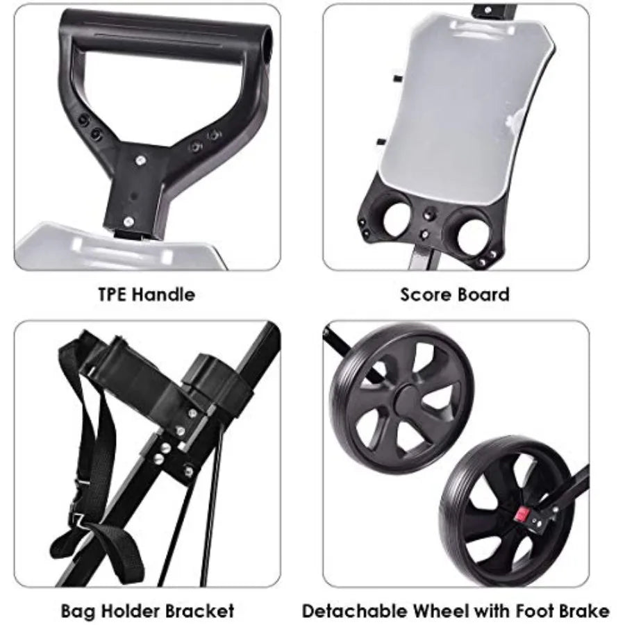 Golf Push Cart Folding Push Pull Golf Cart Trolley with 2 Wheels for Golf Club Bag Collapsible Golf Push Cart with Fo