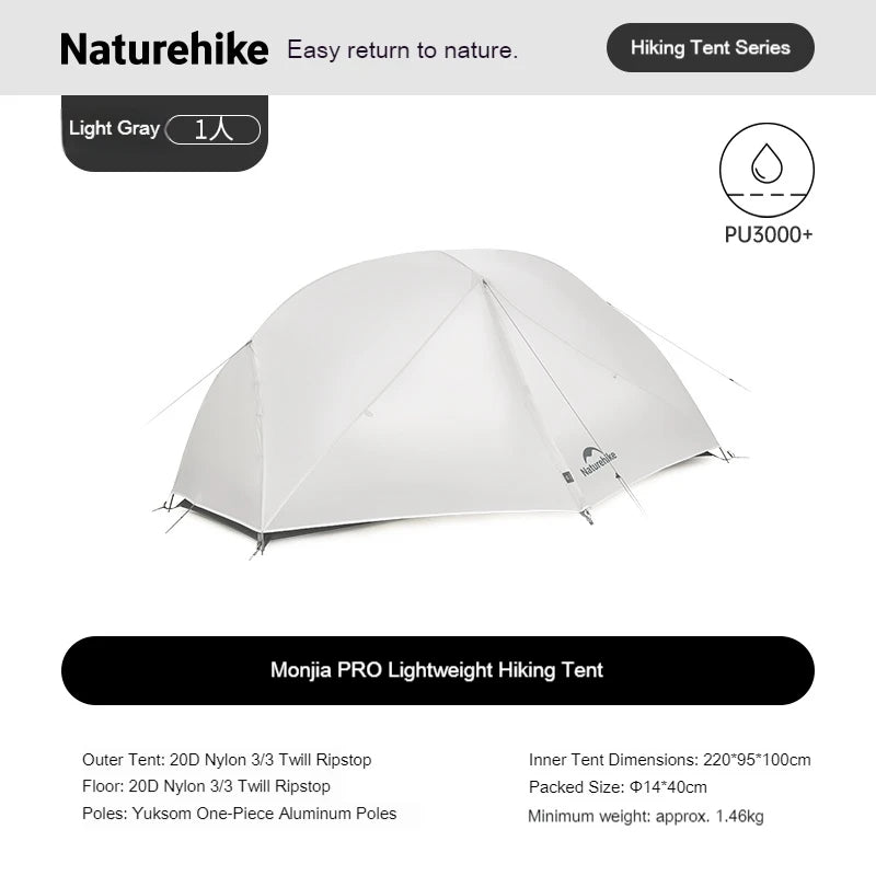 Naturehike Mongar Pro Camping Tent Travel 20D Nylon Tent 1/2/3Person Waterproof Backpacking 3 Season Ultralight Tent with Canopy
