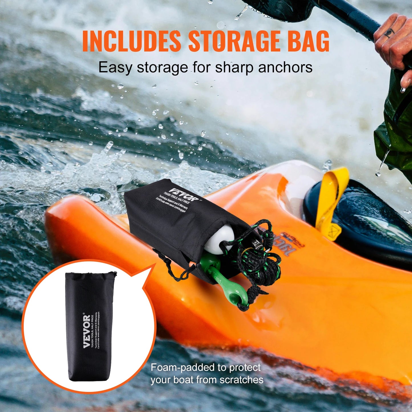 SucceBuy Kayak Anchor Kit 3.5 lb Paddle Board Anchor Kit with 26.2 ft Rope and Buoy Folding Small Boat Anchor with Storage Bag