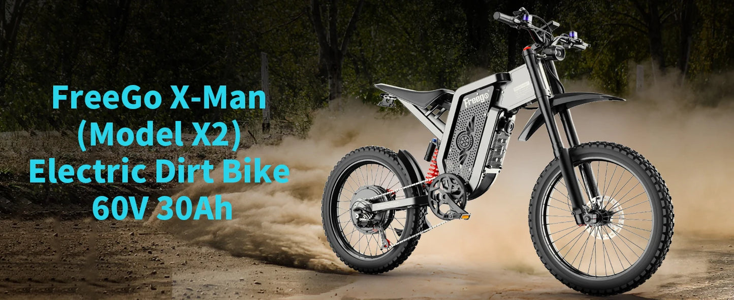 Freego X2  Electric Dirt Bike 6000W Motor 60V 30Ah Removable Battery Max 50Mph Electric Motorcycle 19" x2" Tire ULCertifications