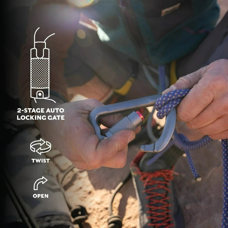 25kN Climbing Carabiners, 2 pack, Auto Locking, 7075 Aluminum, Lightweight