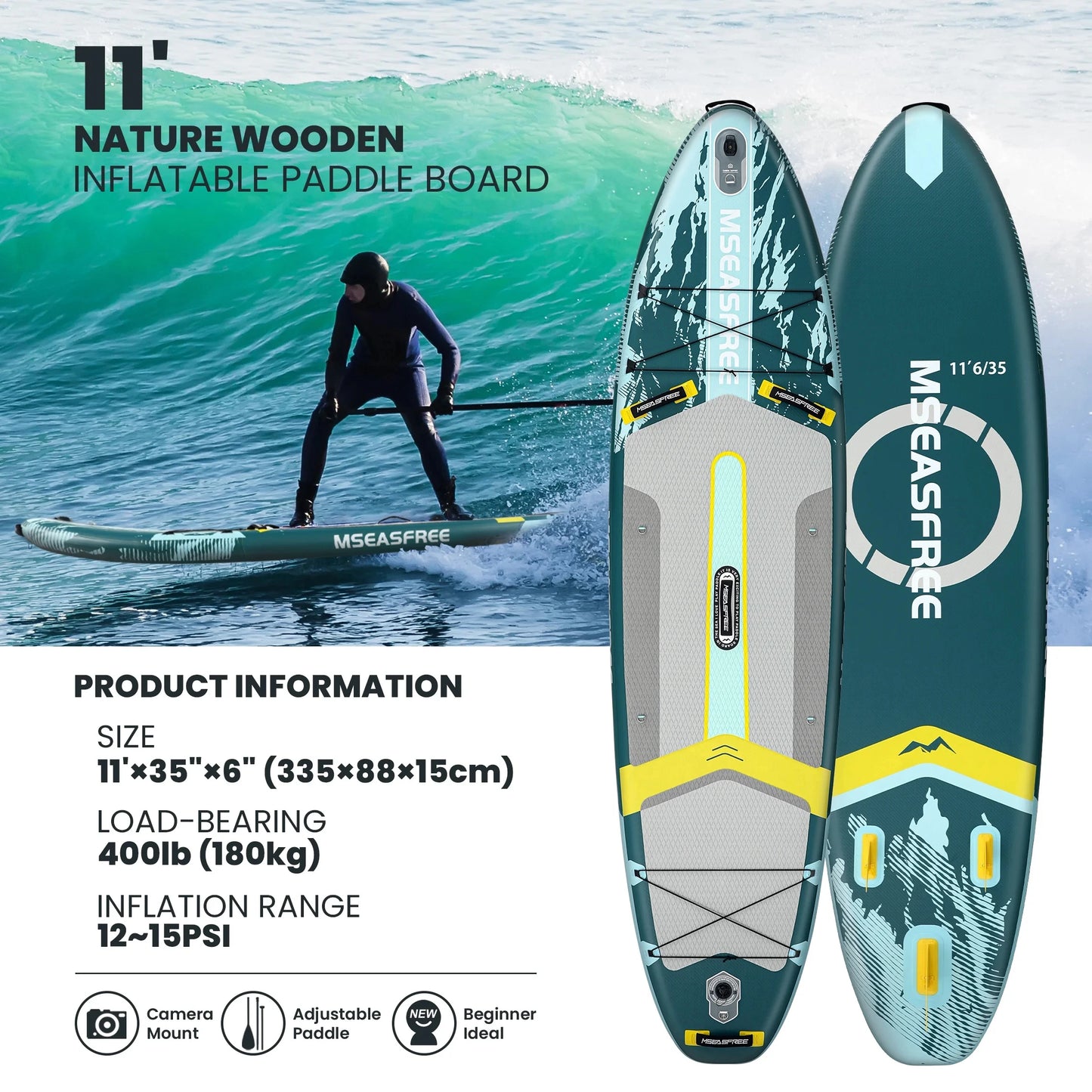 MSEASFREE Inflatable Paddle Board Stand up Paddle Board 10' SUP Board for Youth & Adults