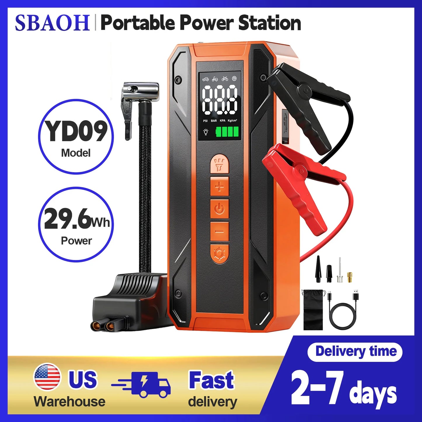 3000A Jump Starter & 150PSI Cordless Air Pump Combo for Car, Motorcycle, Bike, Ball - Portable Power with LED Light