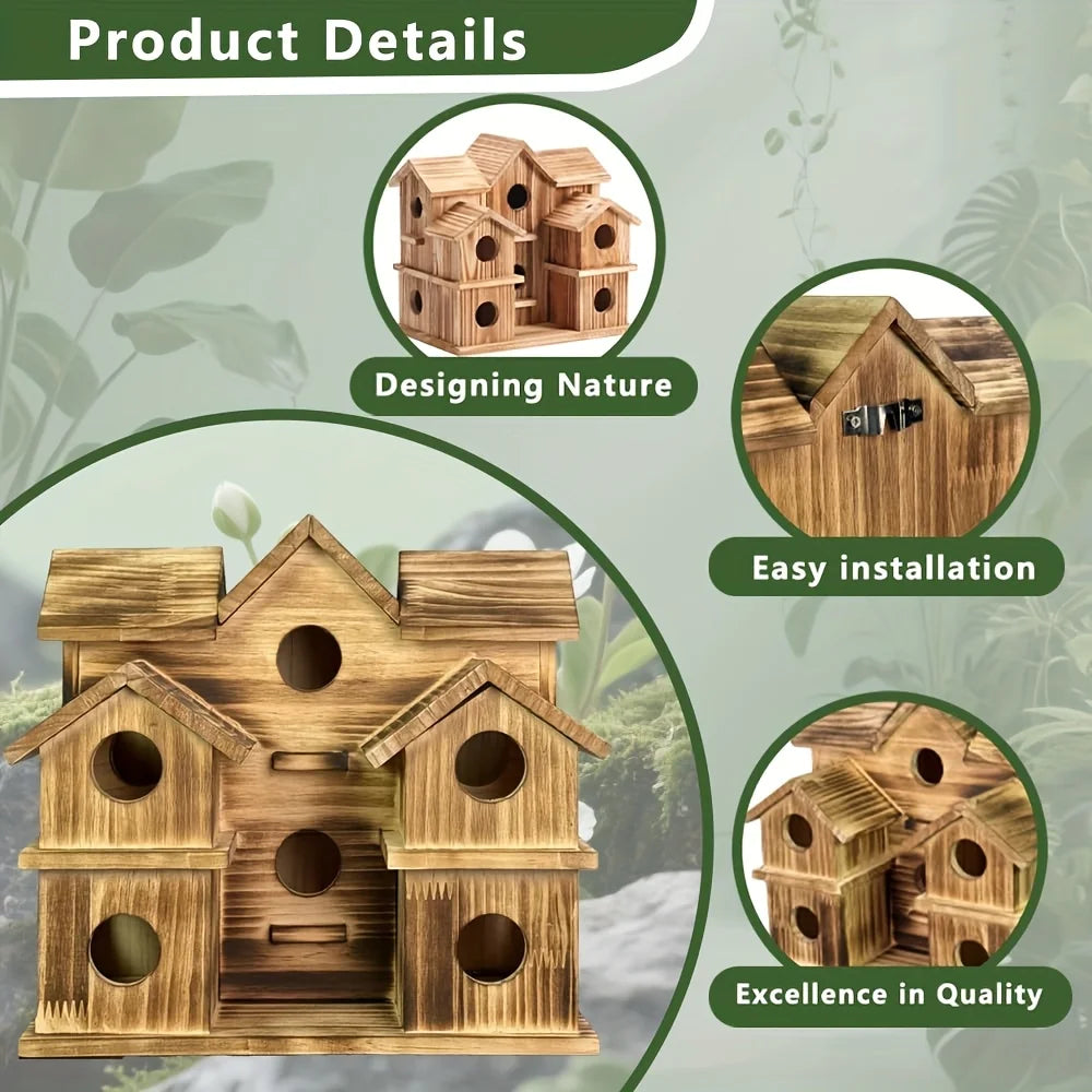 Big Bird Houses for Outside with 10 Rooms - Natural Appeal Designed for Bluebirds Finches Hummingbirds Cardinals for Patio Garde