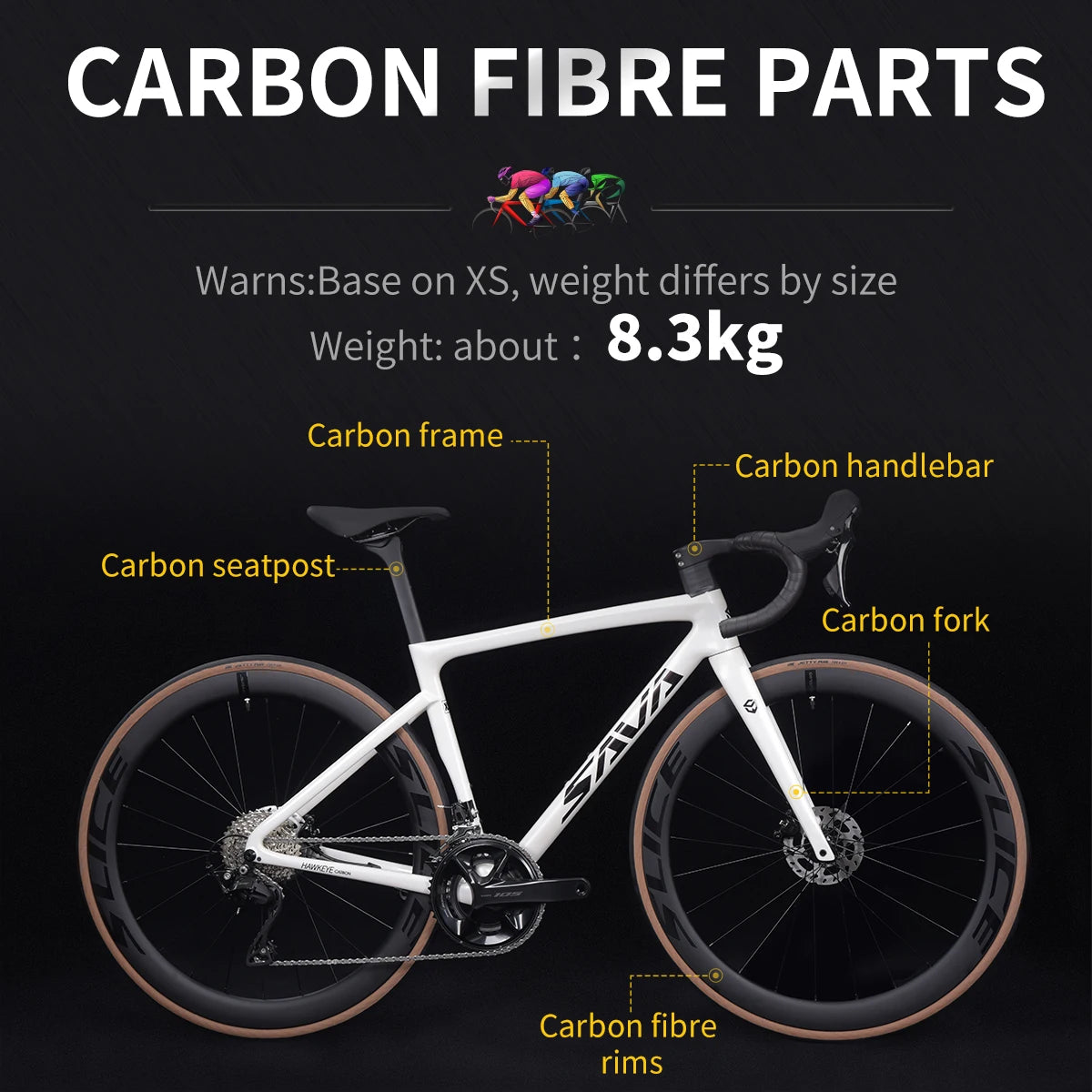 US Warehouse SAVA Carbon Fiber Road Bike F20 Carbon Fiber Racing Adult Bicycle Equipped With The Latest SHIMANO R7120 24-Speed