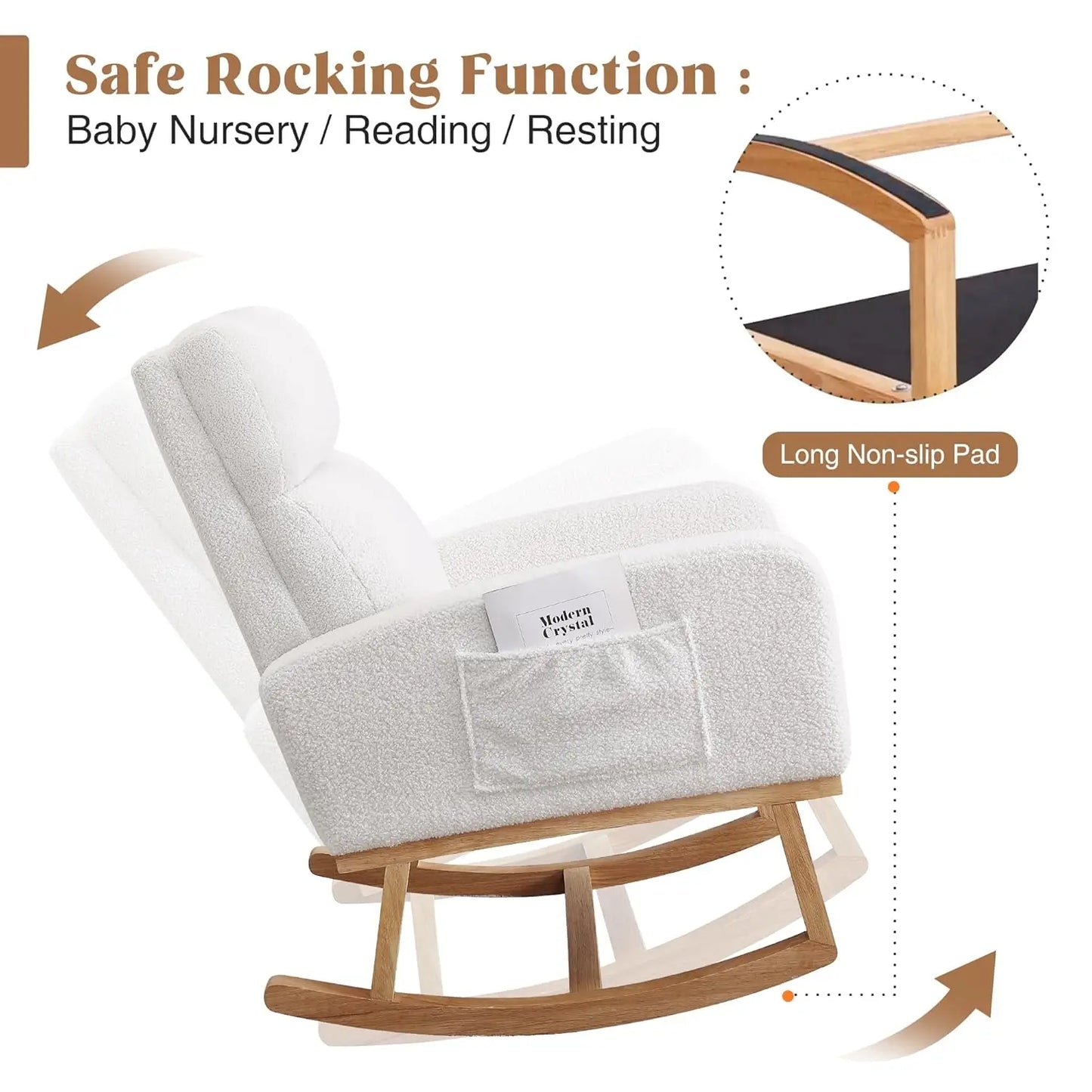 Rocking Chair Nursery, Sherpa Nursing Rocking Armchair for Mom Nursery Morden Rocker Chair with High Backrest, Customized