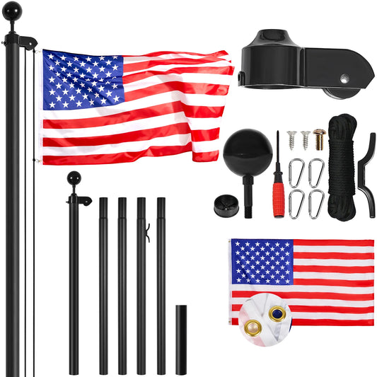 SucceBuy Sectional Flag pole Kit HeavyDuty AluminumAlloy in Ground 3 Display Modes Flagpole With American Flag Accessories
