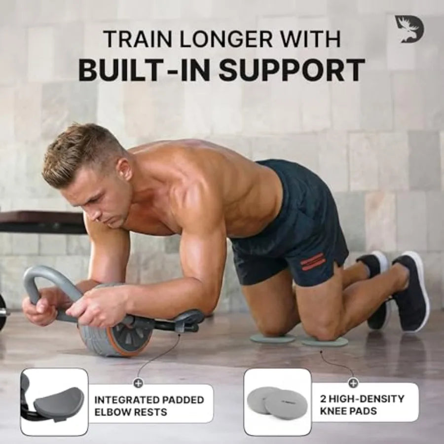 Fitness Ab Roller Wheel with Elbow Support 2 Knee Pads - Core Strength Training Tool for Home and Gym - Black ABS Plasti