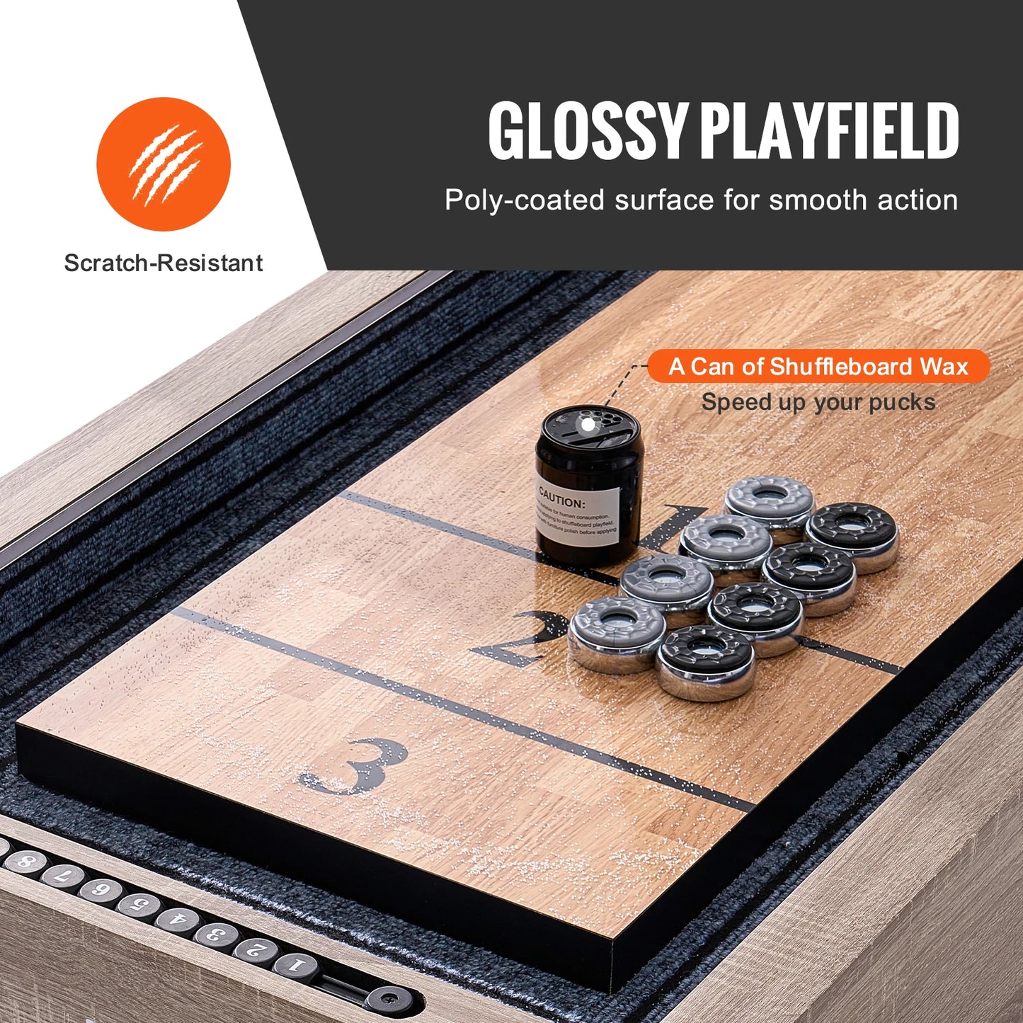 SucceBuy Shuffleboard Table 9 ft LED Light Up Shuffleboard for Family Game Room 2-in-1 Shuffleboard and Bowling Combo Game Sets