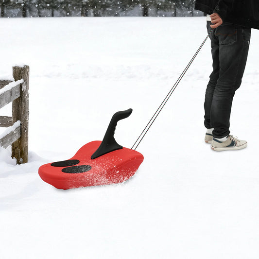 Red Sled Snowboard with Handle & Pull Rope, Portable Sledding Snowboard for Kids, Teens, Adults, for Outdoor Skiing Snow Skating