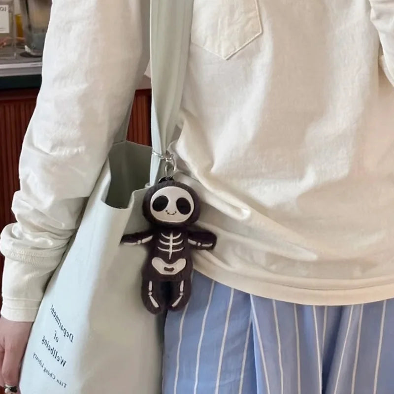Skeleton Bob Bag Charm Fun Spooky Halloween Plush Keychain Doll Toys, Alternative Purse Accessory for Women Men