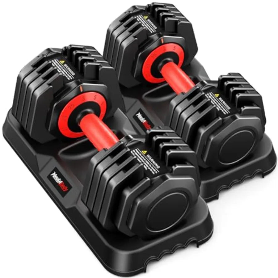 Adjustable Dumbbell Set Pair 25 lb or 50lb, 10-in-1 Free Weight for home gym use, steel construction, black with chrome accents