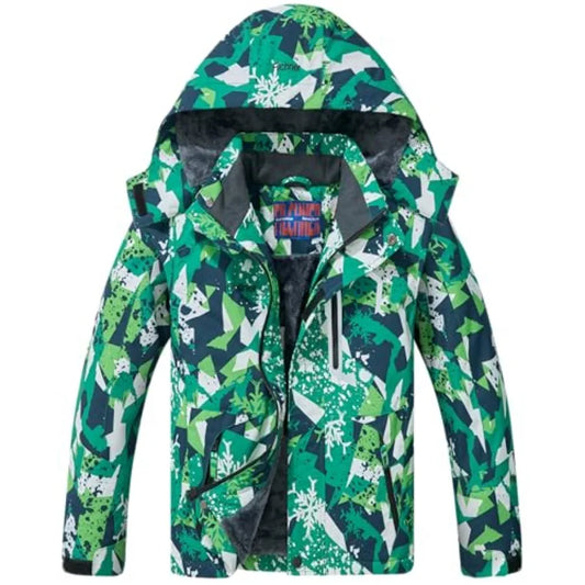 Boy's Ski Jacket Waterproof Winter Coat Kid's Fleece Snowboarding Jacket with Detachable Hood and Reflective Strips