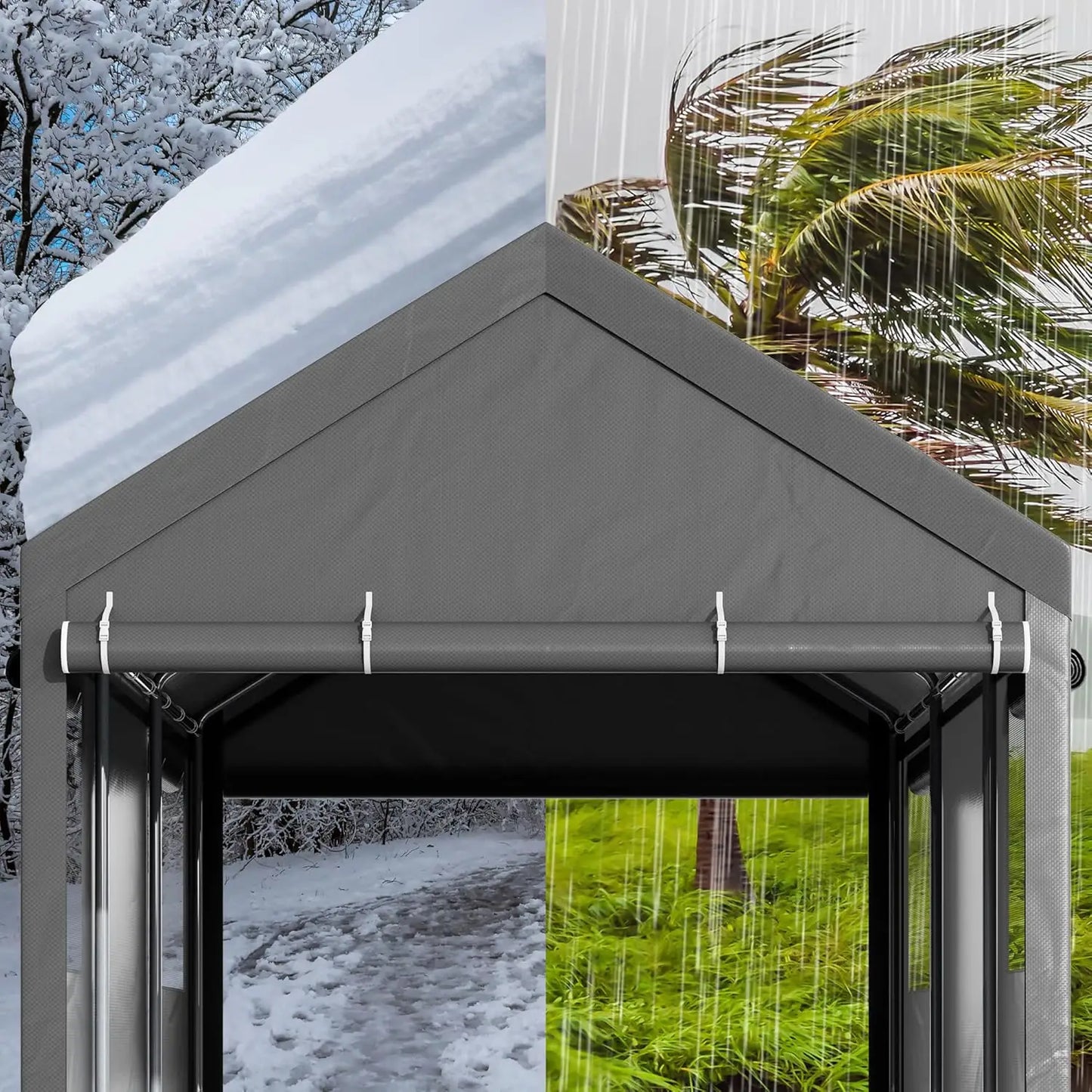 12x20 Ft Heavy Duty Carport Canopy Portable Garage with Roll-up Windows Removable Sidewalls & Doors Customizable Carport