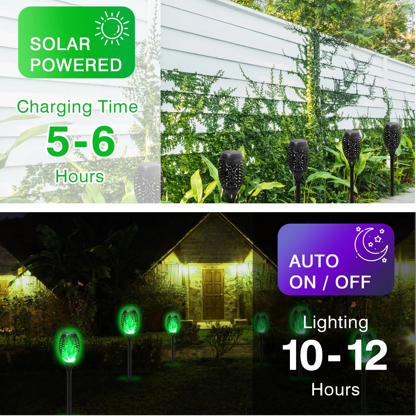 Green Solar Flame Light Outdoor with Flickering Flame Waterproof Lawn Ground Inserted Landscape for Garden Decorations Yard Pati