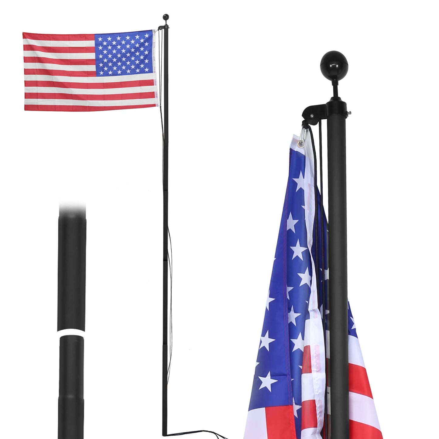 Aluminum Alloy Flag Poles Extra Thick Heavy Duty Flag Pole Holder with 360° Rotating Rings Clip for Residential Outdoor Porch