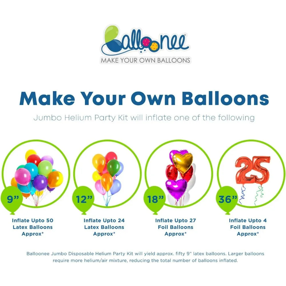 13.5 Cu Ft Jumbo Disposable Helium Party Kit with 50 Assorted Latex Balloons Portable Helium Pump for Home Birthday Wedding Deco