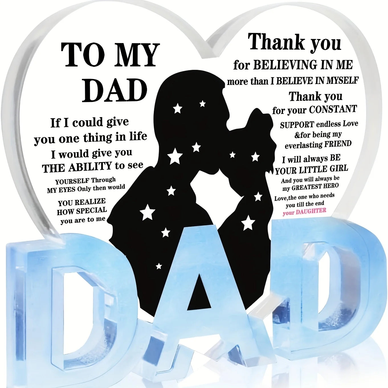 Dad Gifts from Daughter, Thank You Dad Gifts Acrylic Heart Plaque Gifts for Birthday Christmas Thanksgiving Fathers Day Present