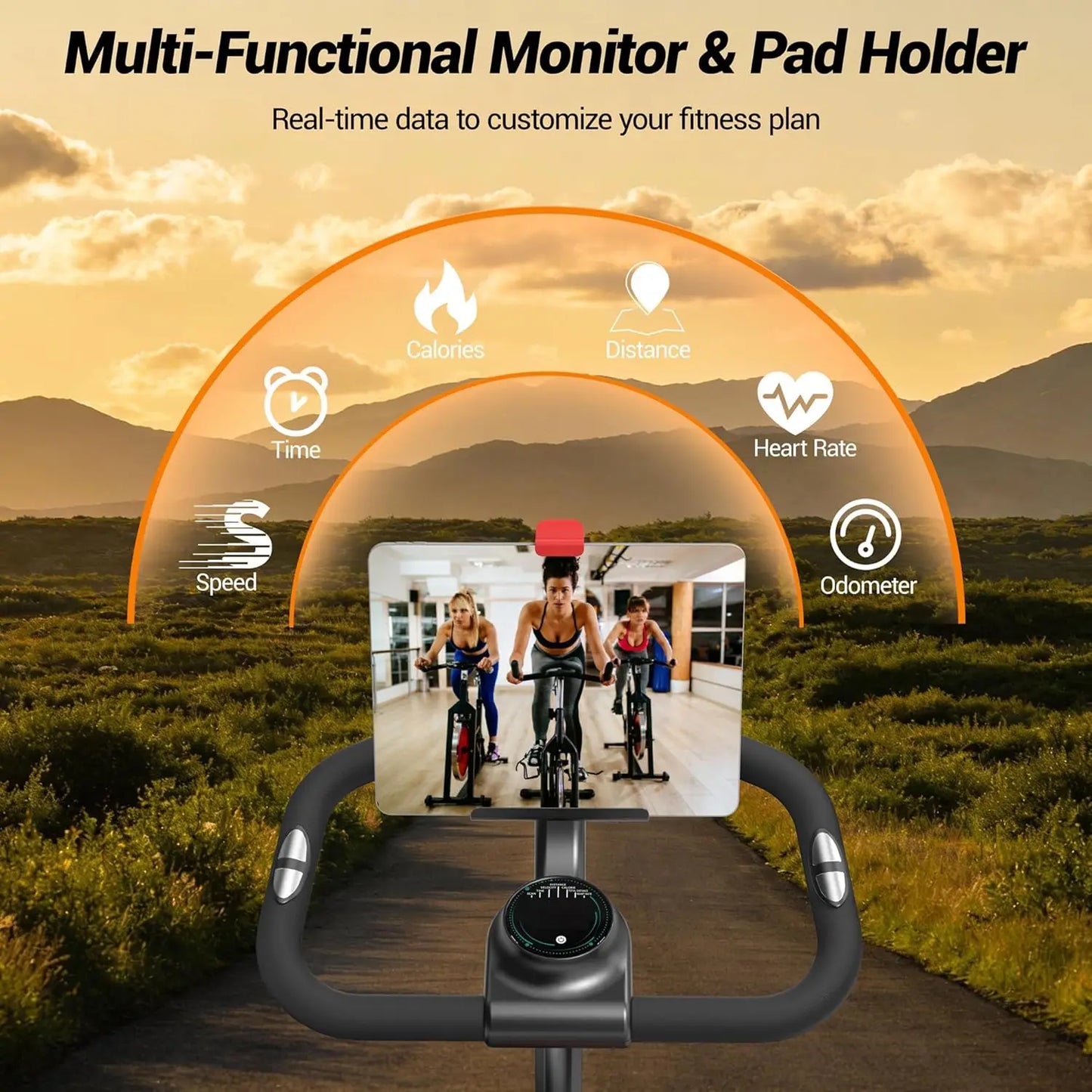 Silent Stationary Exercise Bike with App, 300 lb Capacity, Adjustable Seat & Handlebar for Home Workouts