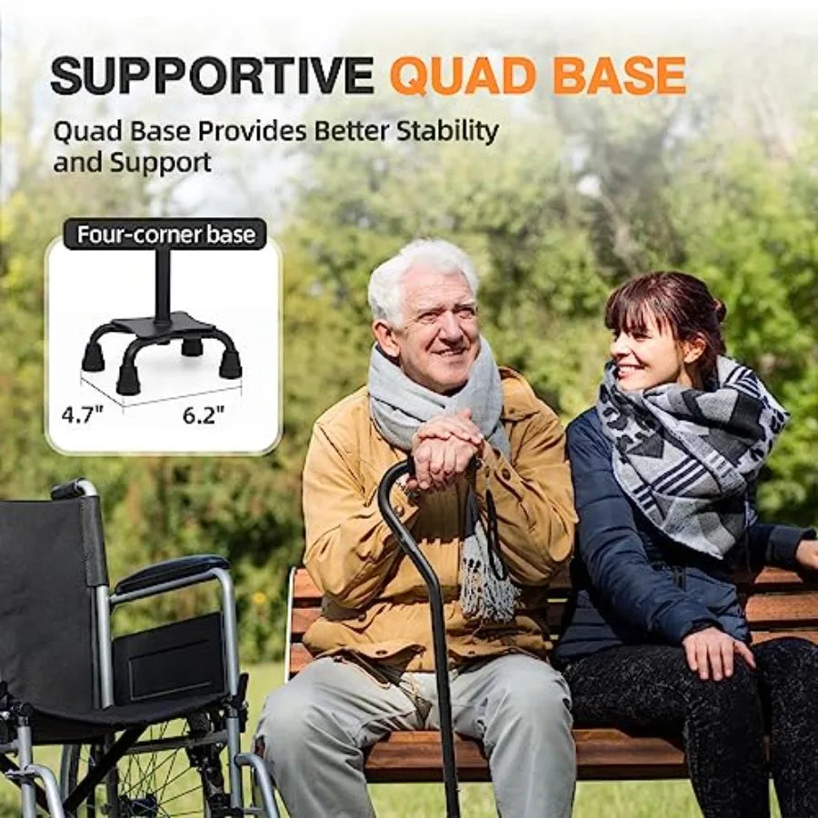 Quad Cane Adjustable Walking Cane with Offset Soft Cushioned Handle for Men and Women Lightweight Comfortable with 4-Pronged fe