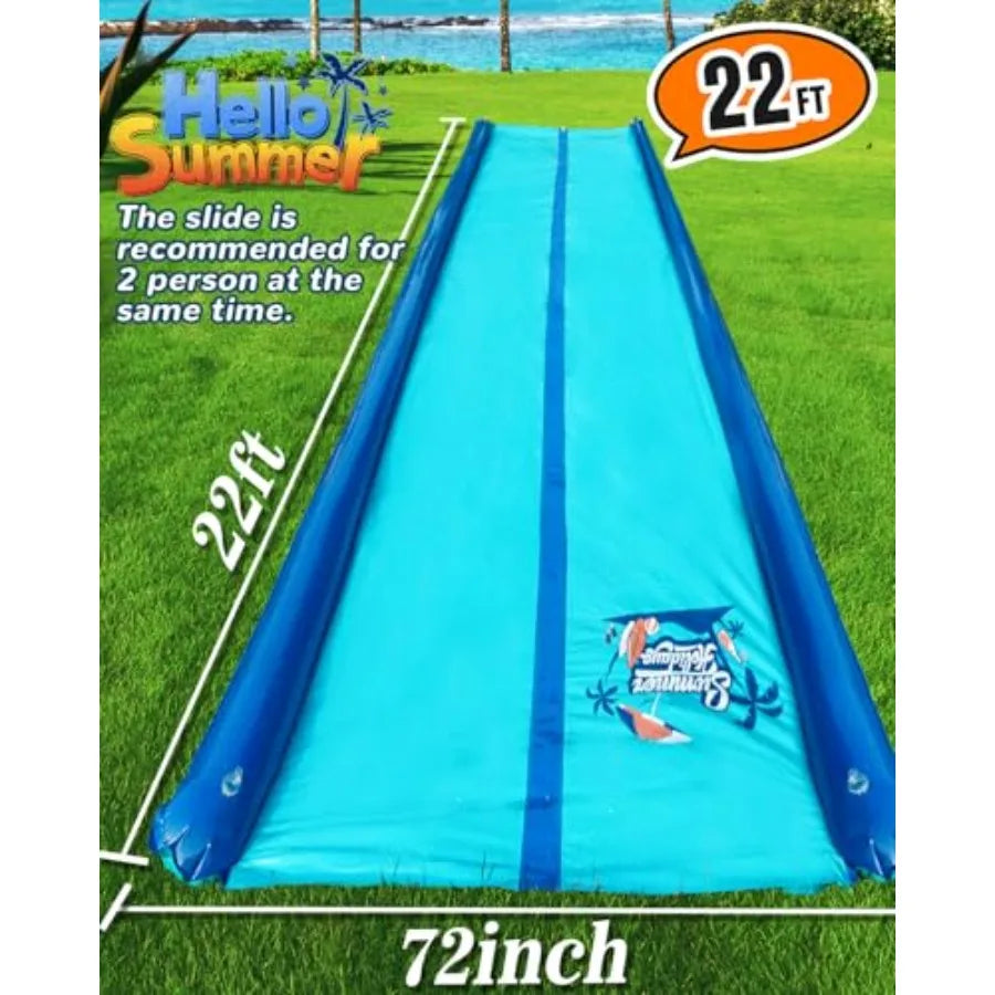 Backyard slip and water slide for kids and adults, 2-lane extra-long inflatable with sprinkler and bodyboards, heavy-duty PVC b