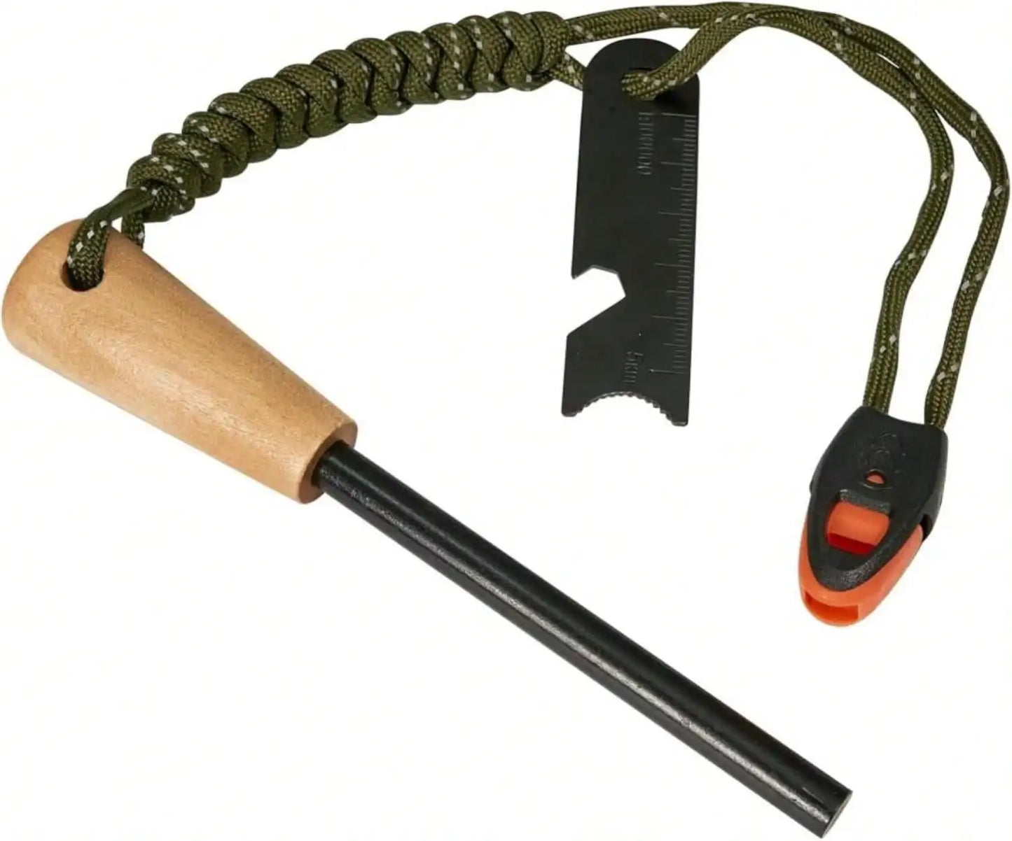 Fire Starter Survival Tool, 5/16" Ferro Rod With Paracord Lanyard, Multi-Tool Striker And Wooden Handle, Flint And Steel Fire Starter Kit For Your Hiking, Backpacking And Camping Essentials