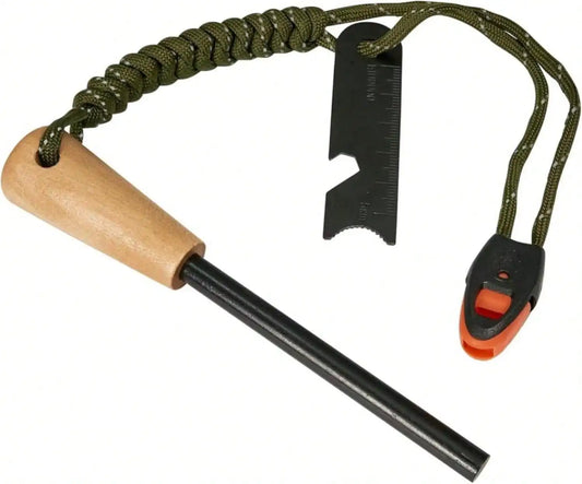 Fire Starter Survival Tool, 5/16" Ferro Rod With Paracord Lanyard, Multi-Tool Striker And Wooden Handle, Flint And Steel Fire Starter Kit For Your Hiking, Backpacking And Camping Essentials