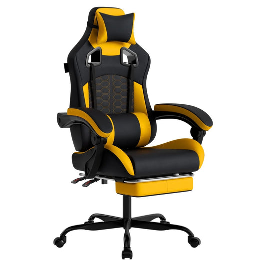 Ergonomic Massage Gaming Chair with Footrest Headrest Lumbar Support High Back PVC Leather 300LBS, Customized