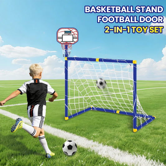 Children's Basketball Stand and Football Goal 2 in 1 Toy Portable Detachable Soccer Sports Outdoor Toys for Kids Birthday Gifts