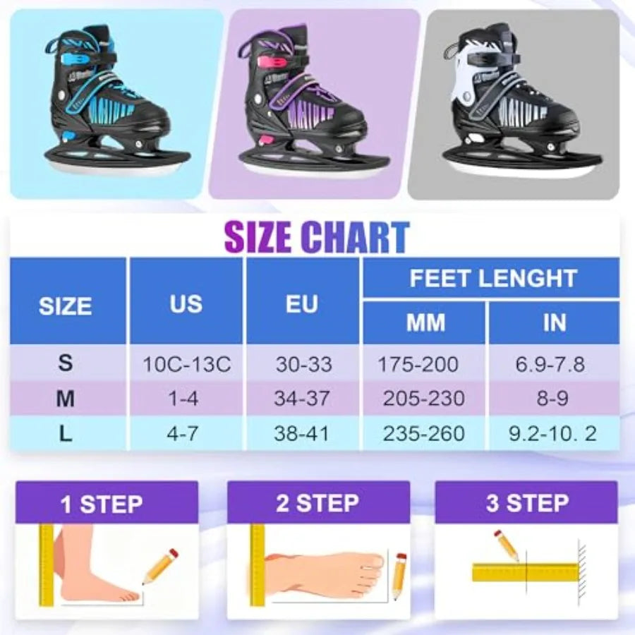 Adjustable Ice Skates for Girls Boys, Ice Hockey Skates for Beginners Ages 4-12, Toddler Ice Skating Shoes with Safety Ankle Su