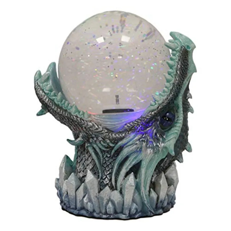 Blue ICY Frost Giant Leviathan Dragon LED Night Light Glitter Sparkle Water Globe Storm Ball Figurine with Sound Activated Sens