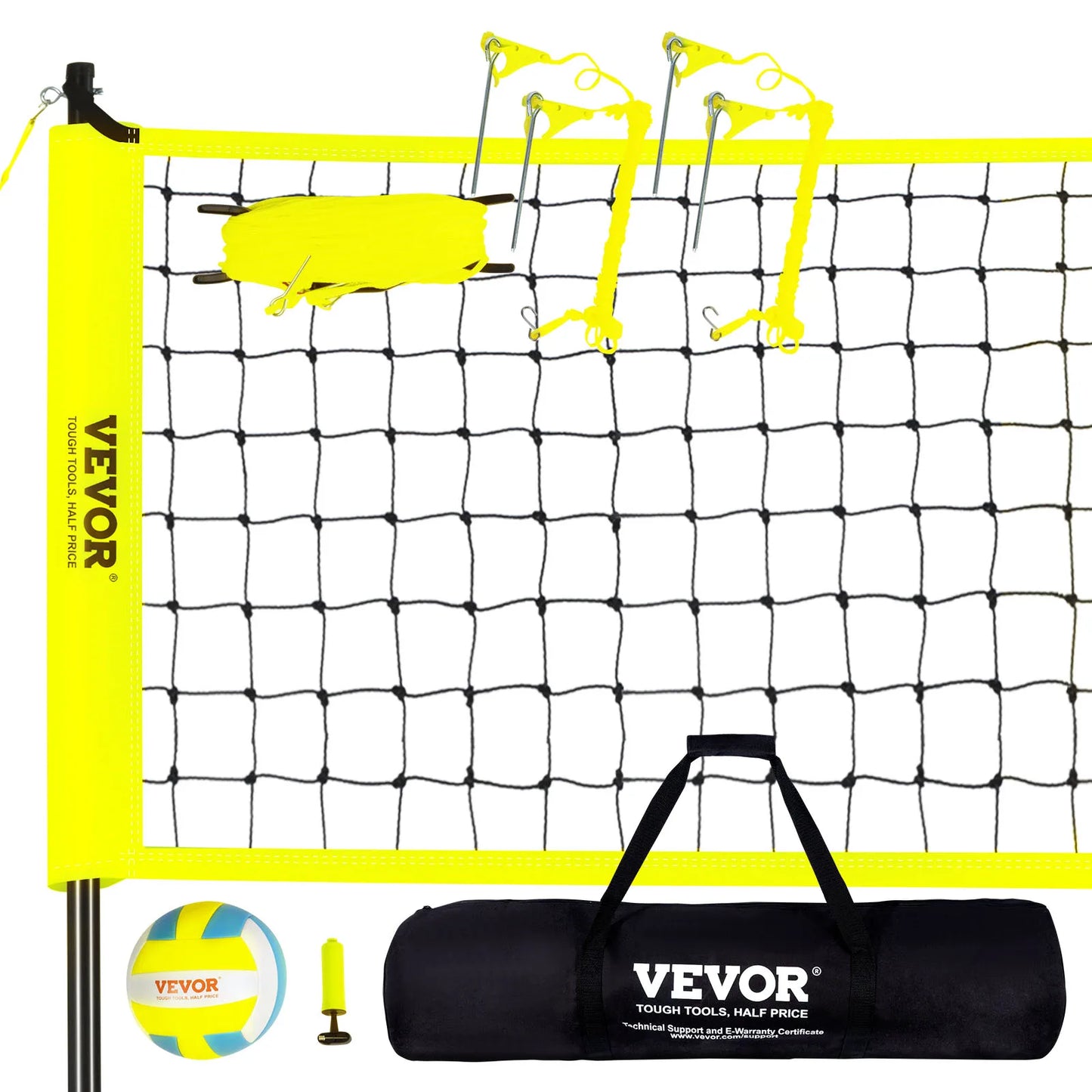 SucceBuy Outdoor Volleyball Net System Adjustable Height Steel Poles with PVC Volleyball Pump Carrying Bag for Backyard Lawn