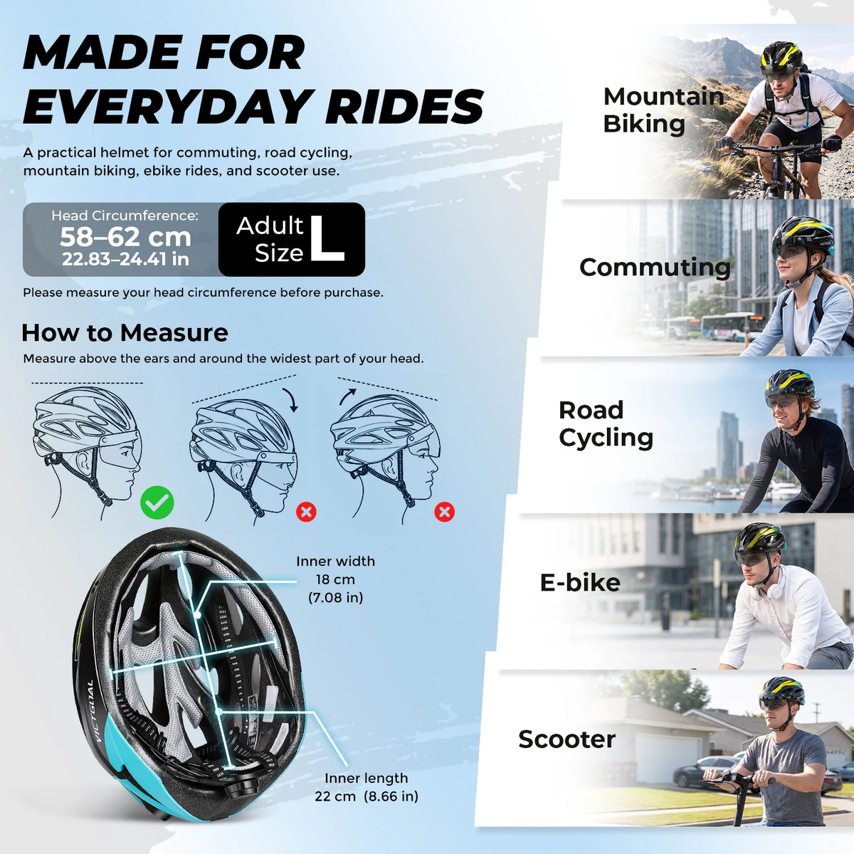 VICTGOAL Bike Helmet with Light and Goggles for Adults Lightweight MTB Road Bicycle Helmets for Men Women Cycling Ebike Scooter