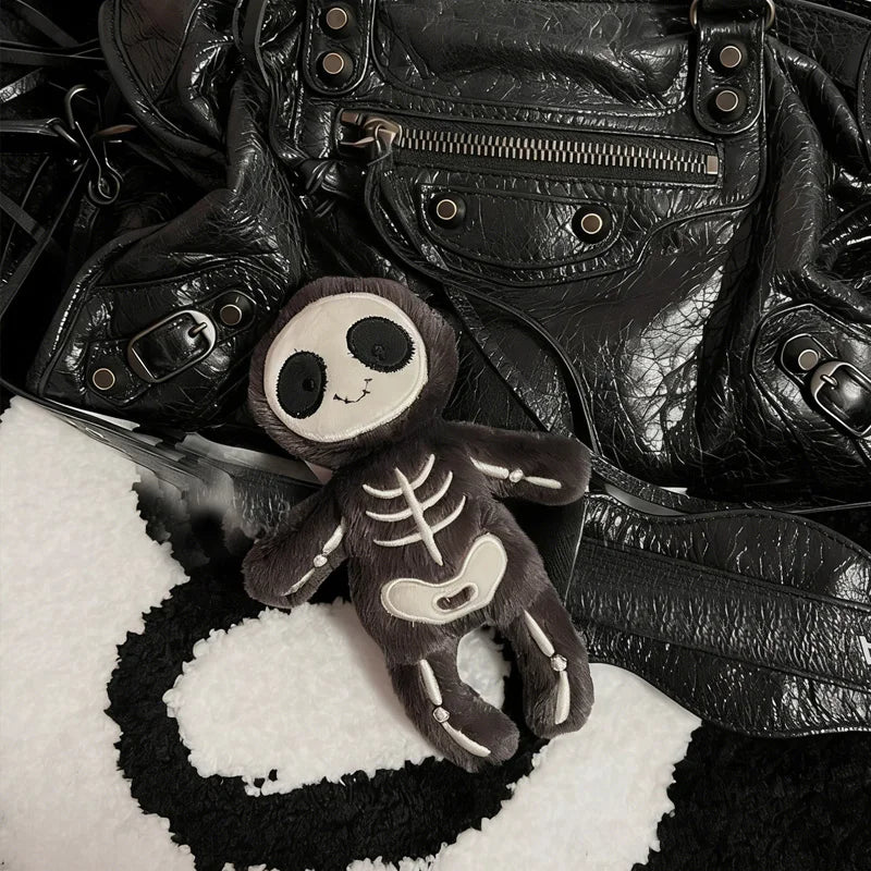 Skeleton Bob Bag Charm Fun Spooky Halloween Plush Keychain Doll Toys, Alternative Purse Accessory for Women Men