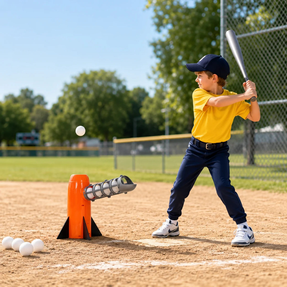 1 Launcher 5 Balls 1 Bat Automatic Baseball Pitching Machine for Kids Backyard Batting Trainer Beginner Hitting Practice Toy