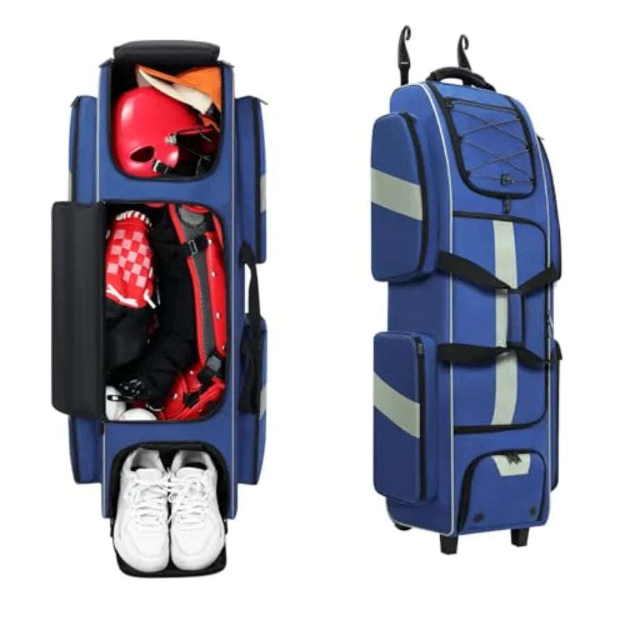Catchers Gear Bag Baseball Bag with Wheels Large Capacity Softball Bag with Multiple Pockets and Separate Shoe Compartment Mult