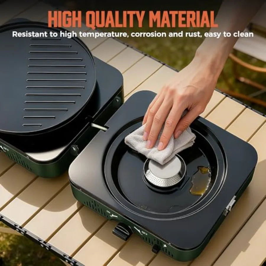 2 Burner Propane Camping Stove Portable Foldable Gas Stove with Frying Pan and Carry Bag for Outdoor Cooking Emergency Use Blac