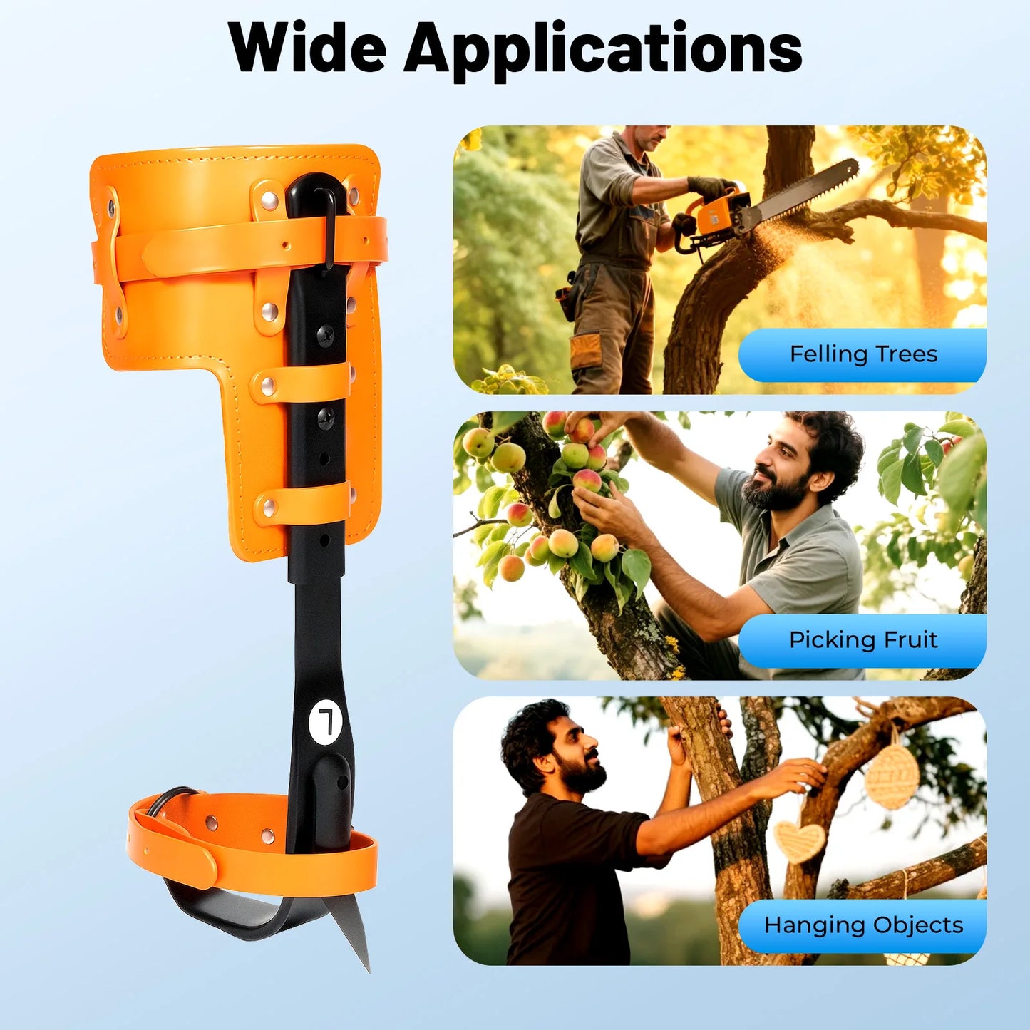 Tree Climbing Spikes Set 220LBS Load Capacity, Carbon Steel Claw with Cowhide Straps for Fruit Picking & Tree Climbing