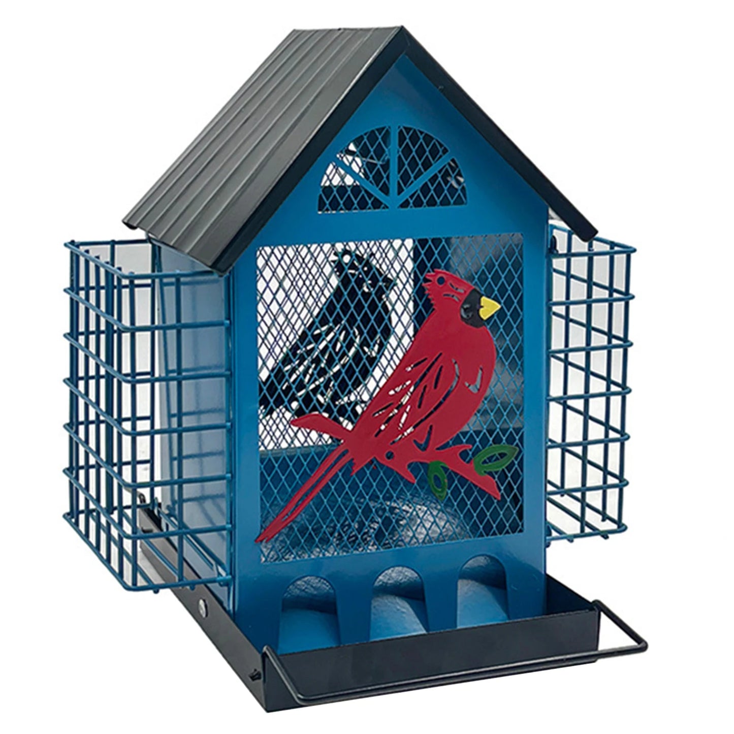 Outside Bird Houses with Double Suet Squirrel-Proof Seeds Tray Cage Refillable Multi-Layer Metal Birdhouse For Outdoor Parks