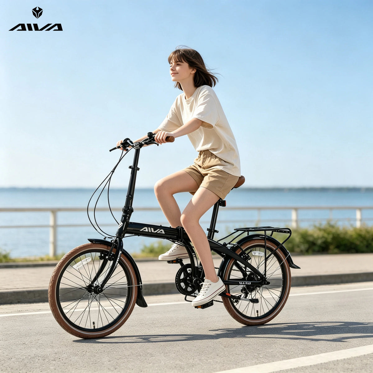 AIVA 20FD 20 Inch Folding Bike, 7 Speed City Bicycle for Teenagers and Adults, Lightweight Aluminum Frame, V-Brakes, Off-Road Tire