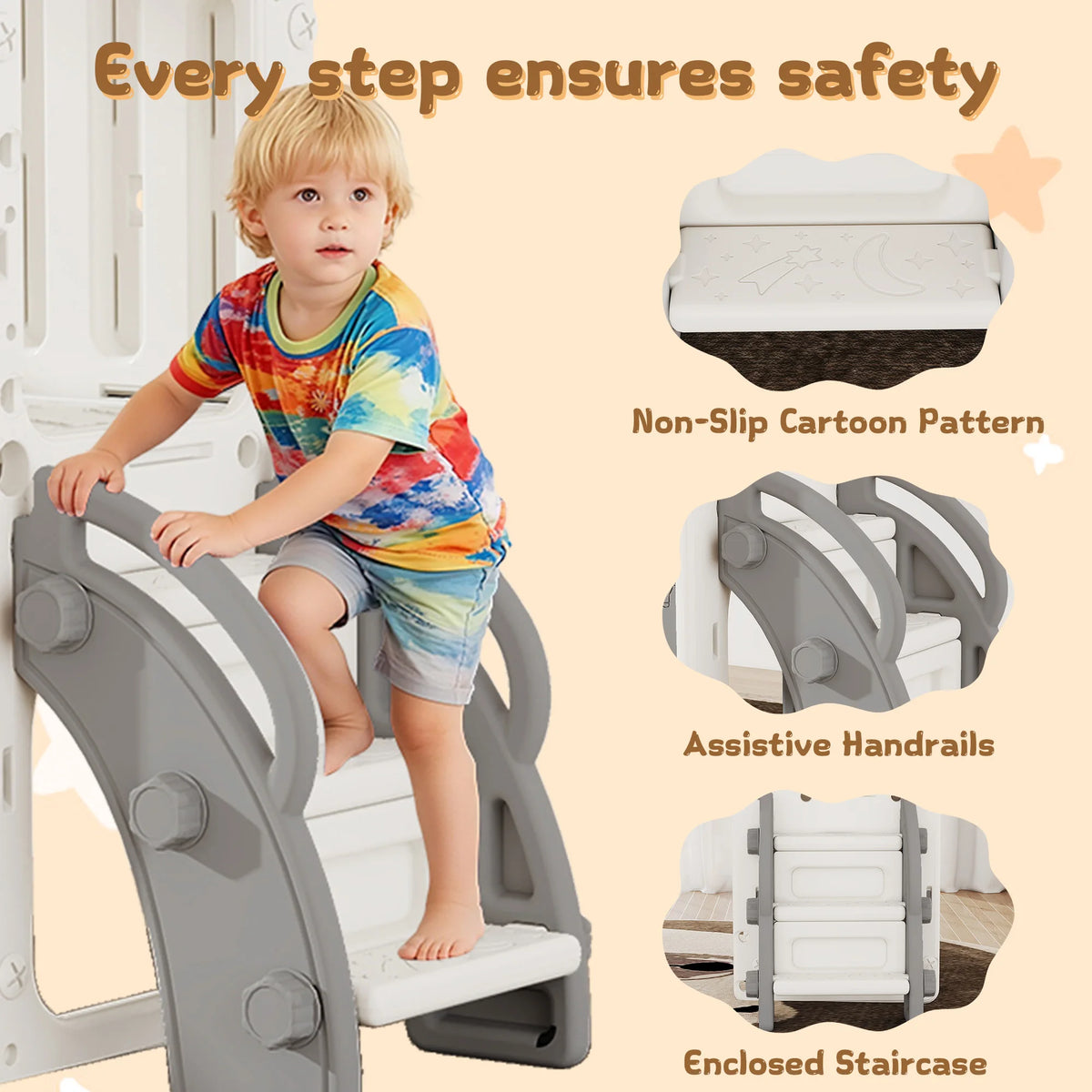 10 in 1 Toddler Slide Playset Indoor & Outdoor Playground for Kids Aged 1-3, Complete with Golf Set, Basketball Hoop, Climbing Frame, Drawing Board and Steering Wheel