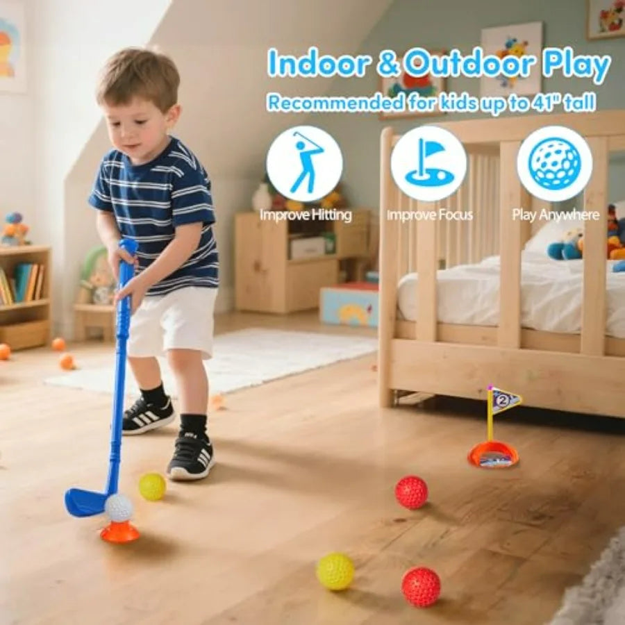 Toddler Golf Set, Plastic Golf Clubs Ages 1 2 3 4 5 Years Old with 4 Golf Clubs and 10 Balls, Indoor and Outdoor Golf Toys Cart