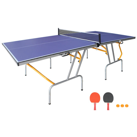 8ft Mid-Size Table Tennis Table Foldable & Portable Ping Pong Table Set for Indoor Games with Net, 2 Table Tennis Paddles