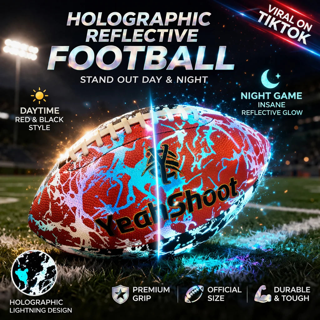 New Holographic Reflective Football Size 9-Glow in The Dark Premium American Football with Stunning Luminous Rugby Durable Grip