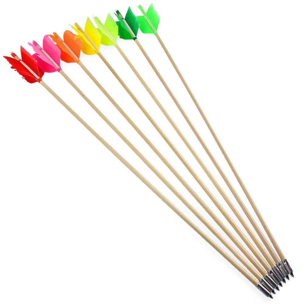 Wood Arrows 7pcs 32" (80cm) 8.5mm OD Handmade with Turkey Feathers for Recurve Traditional Bow Archery Shooting Target Hunting Outdoor Sports Accessories