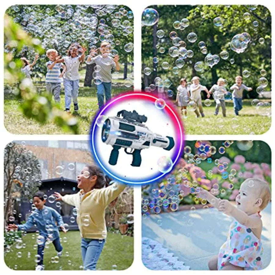 Automatic Gatling Bubble Gun with High-Speed Bubble Production for Indoor Outdoor Birthday Parties Ideal for and Adults White a