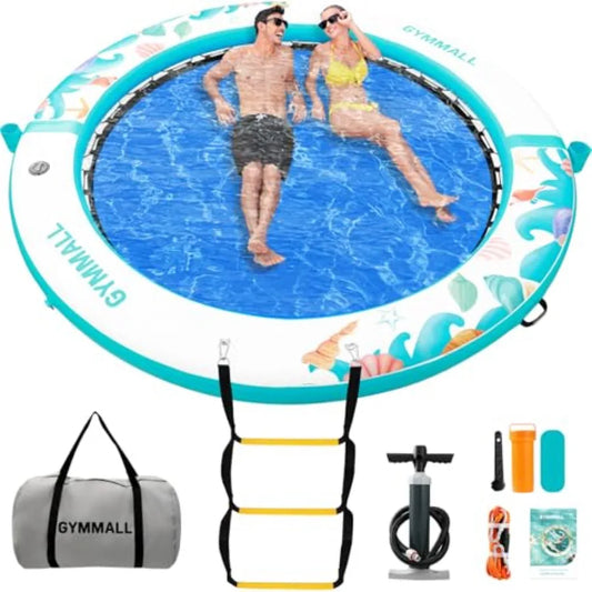 Inflatable Water Hammock Floating Dock 8 FT with Mesh Tanning Pool Raft Round Ring for Adults Sun Float Chill Platform for Lake