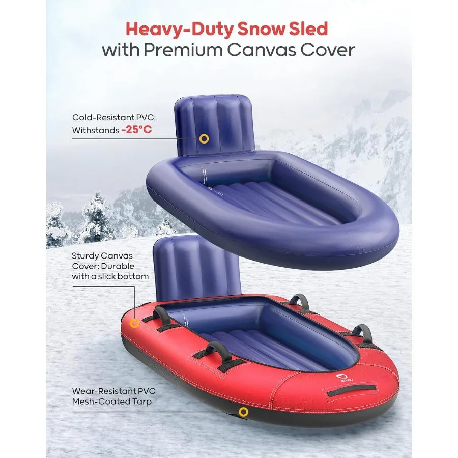 Snow Sled with Premium Canvas Cover, 2 Person Inflatable Heavy Duty Snow Tube with Reinforced Handles, Snow Sleds for Kids and A
