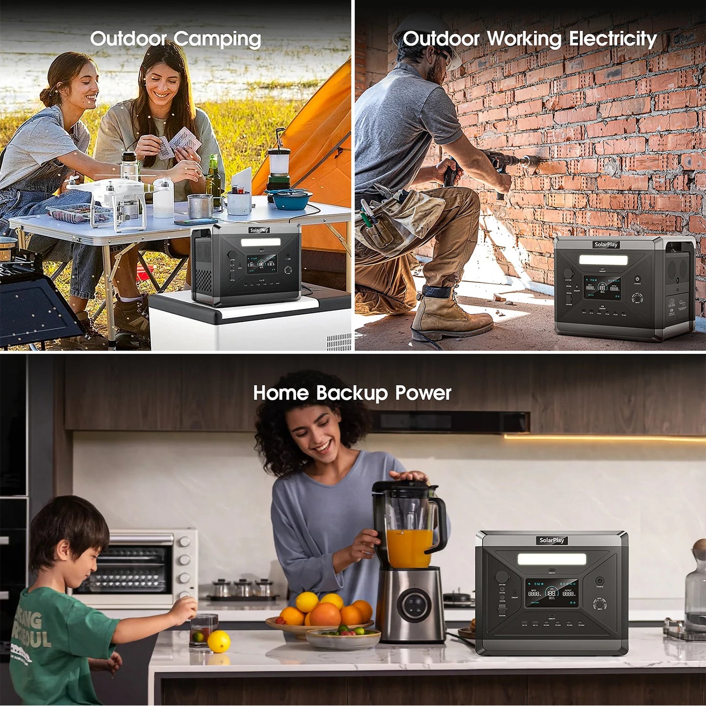 SOLARPLAY Q2501 Portable Power Station 2160WH LiFePO4 Battery with 2400W (4800W Peak) AC Output Solar Generator for Garden Party